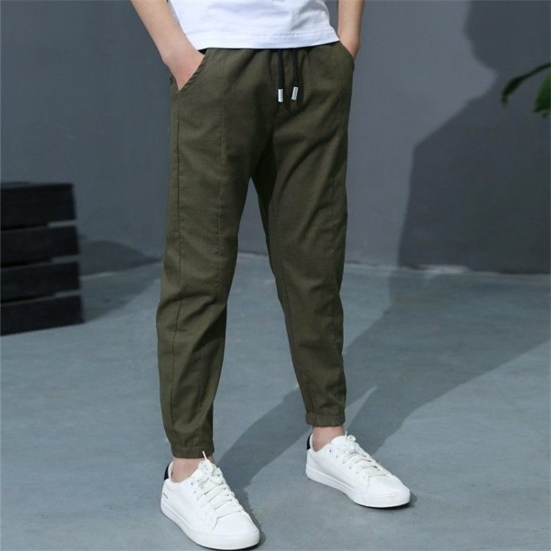 Boy Linen Pants Trousers Pocket Solid Color Breathable Comfort Pants Outdoor Cool Daily Basic Army Green Navy Blue Khaki Mid Waist