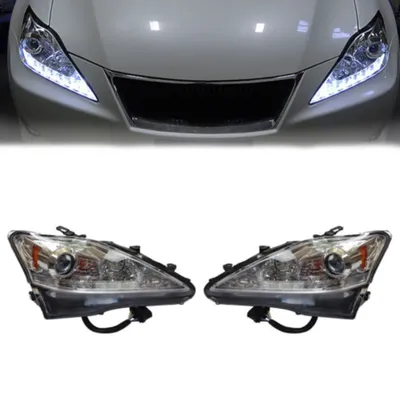 Pair of Car Headlights Left & Right LED DRL Projector For 2006-2013 Lexus IS250 IS350 Chrome LH & RH