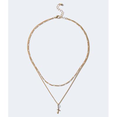 Aeropostale Womens' Flower Dual-Strand Necklace - Gold - Size One Size - Metal