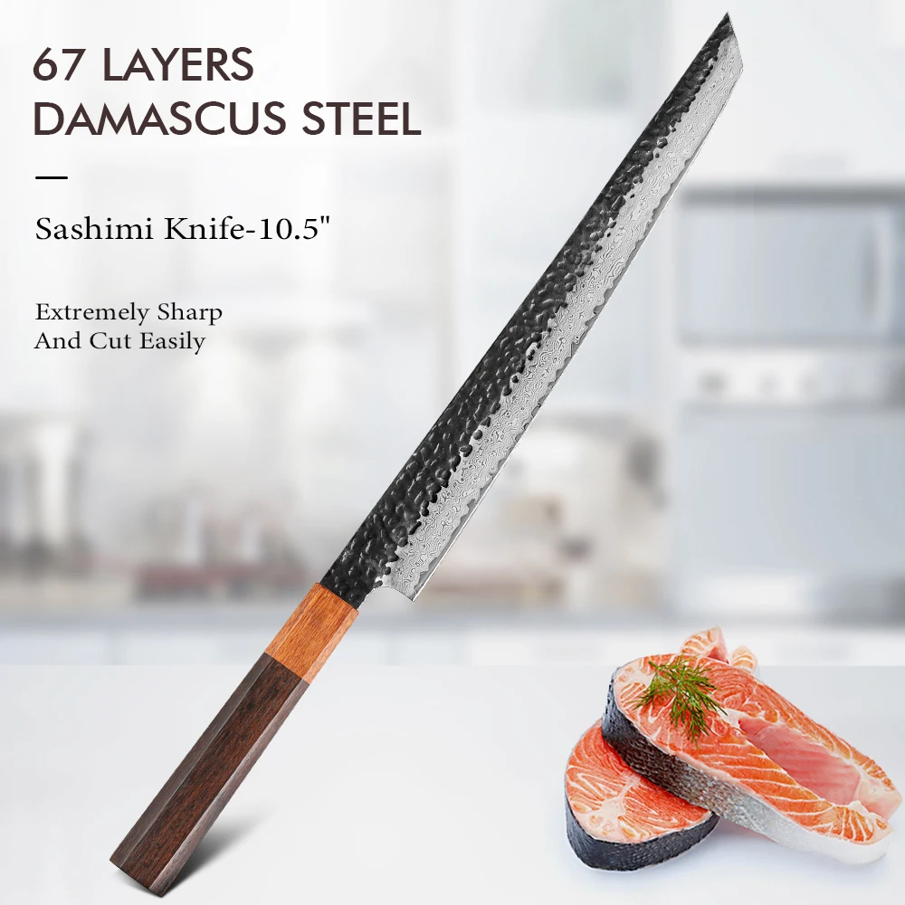 TURWHO Fischfilet-Sushi-Messer, handgeschmiedeter Damaststahl, japanisches Sashimi-Küchenkochmesser, Schneidemesser, Lachs-Sushi-Messer Image