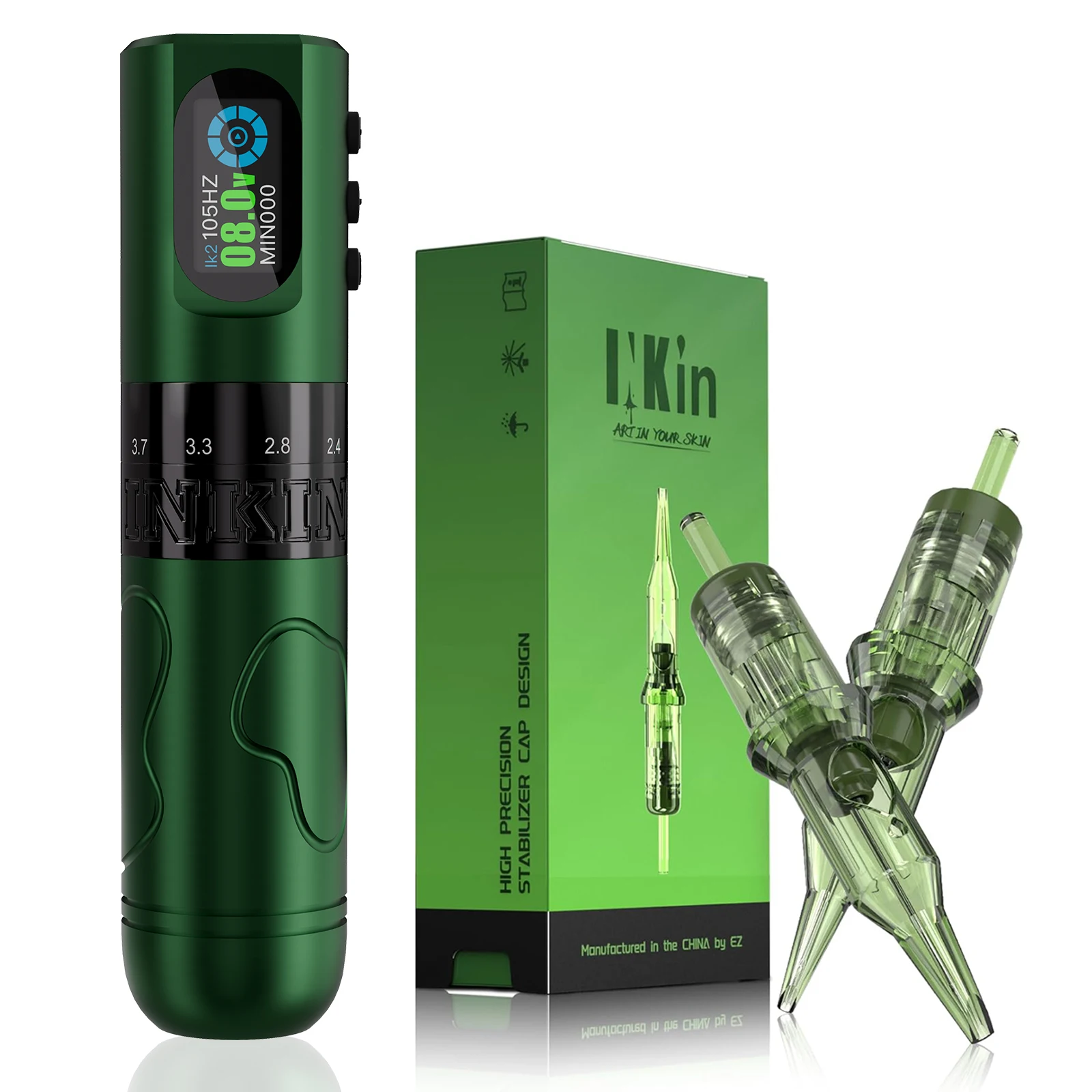 Ez inkflexo 2,2-4,2mm einstellbarer Hub Wireless Tattoo Machine Pen kernloser Motor mit 20 stücke Revo Cartridge Tattoo Nadeln Kits Image