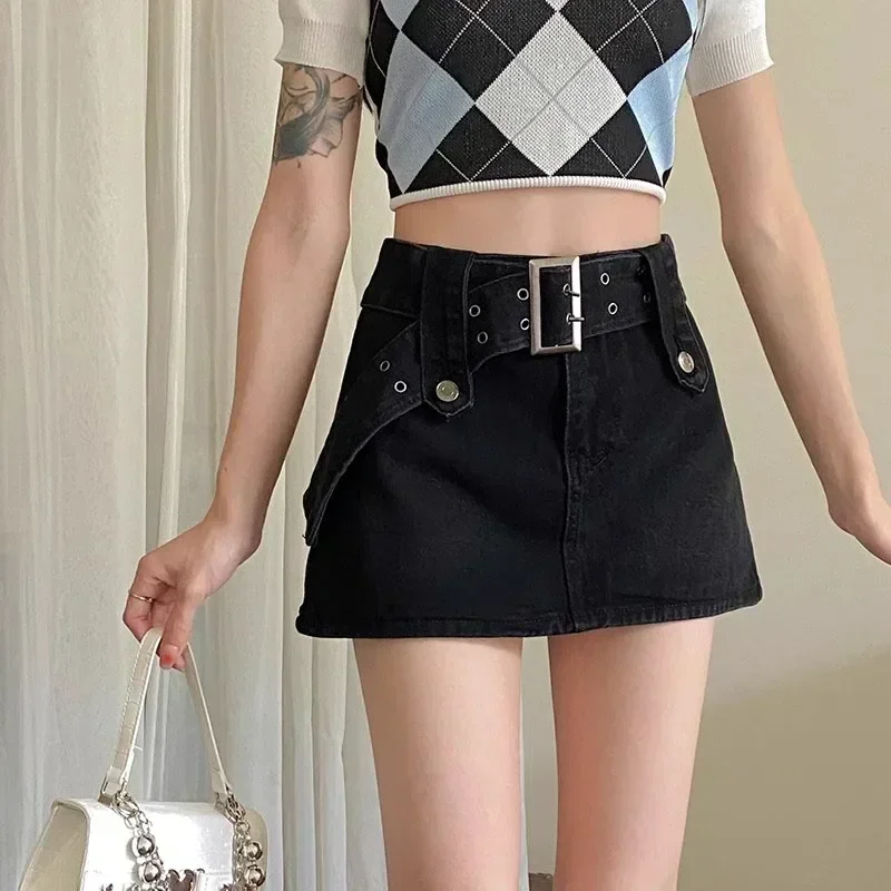 Ins Sommer Frauen Hohe Taille Shorts Röcke Mädchen Vintage Sexy Nachtclub Denim Kleid Weibliche Stripper Tanz Schwarz Blau Jeans Röcke