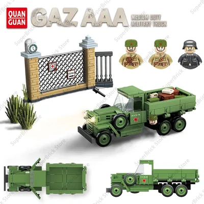 WW2 Sowjetische Militärfahrzeuge GAZA-AAA Mittlerer LKW Modellbausteine Soldaten aus dem Zweiten Weltkrieg Transportwagen Ziegel Spielzeug Geschenke Image