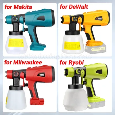 800 ml elektrische Spritzpistole für Makita/Bosch/Dewalt/Ryobi/Milwaukee 18 V 20 V Lithium-Batterie, kabelloses Farbspritzgerät