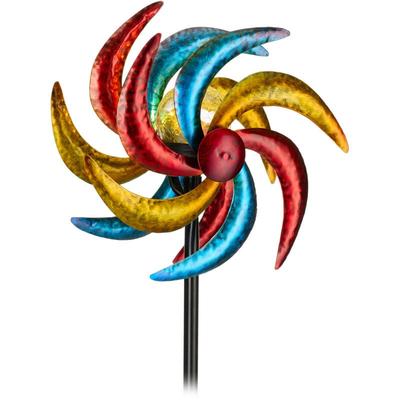 Relaxdays - Solar Windrad, Garten, Blumenstecker mit Erdspieß, hbt: 117 x 30 x 15 cm, wetterfest, Image