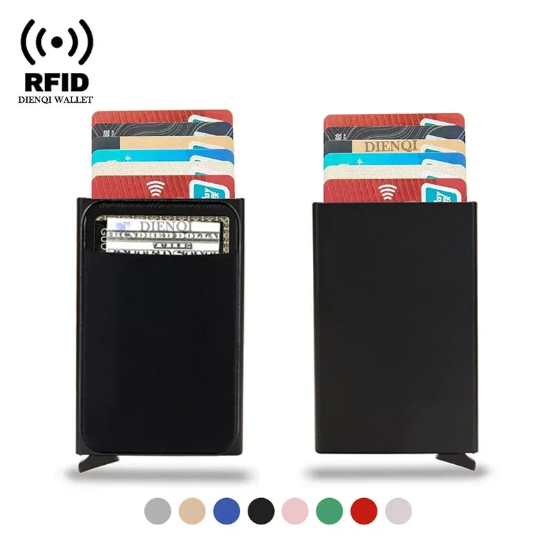 DIENQI Rfid porte-carte de crédit intelligent minimaliste en aluminium portefeuille en métal mince Pop-up porte-carte portefeuilles pour hommes étui de carte de crédit