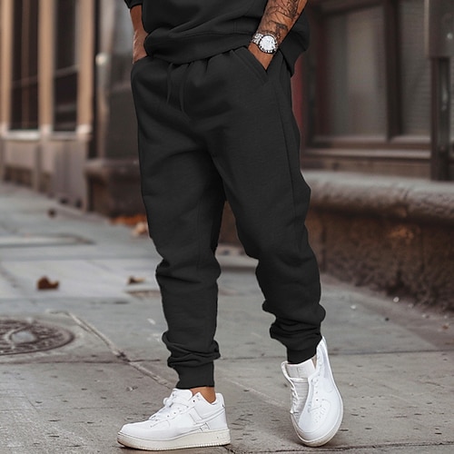 Herren Fleecehosen Jogginghose Trainingshose Jogginghose Jogger Hose Hosen Freizeithose Kordelzug Elastische Taille Glatt Atmungsaktiv Weich In voller Länge Outdoor Arbeit Täglich Sport Modisch Image