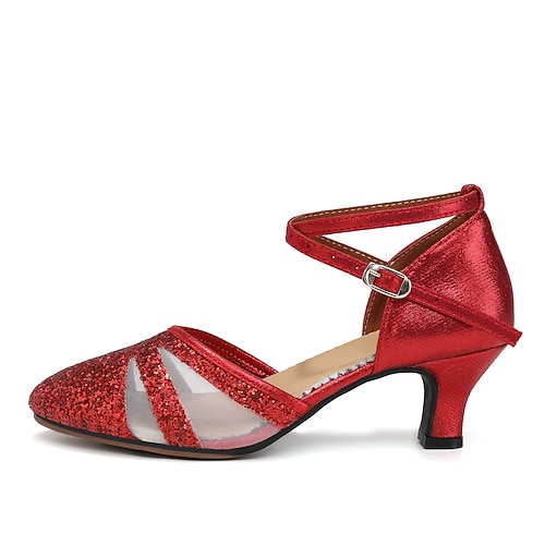 Schwarze Glitzer-Tanzschuhe für Damen – Latin-Tanzschuhe mit Riemchenabsatz für Salsa, Tango und Auftritte Image