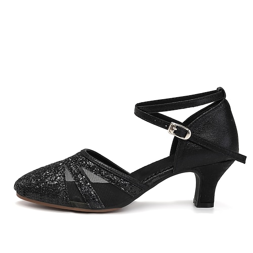 Schwarze Glitzer-Tanzschuhe für Damen – Latin-Tanzschuhe mit Riemchenabsatz für Salsa, Tango und Auftritte Image