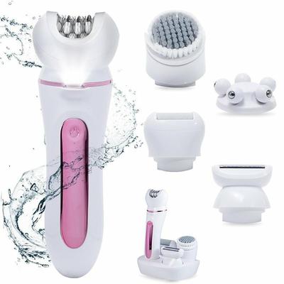 5-in-1 Hair Removal Epilator Shaver Face Razor Facial Brush Face Massage Body Exfoliator Rechargeable Hair Removal for Women