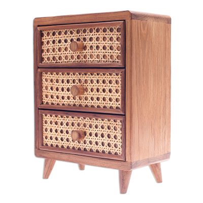 Timeless Appeal,'Teak Wood and Rattan Fiber Jewelry Box'