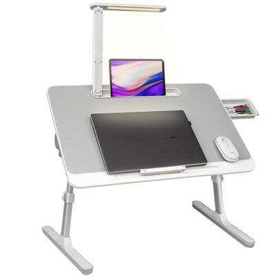 Hokku Designs Laptop Desk w/ LED Light & Drawer - Portable Bed Table For Sofa, Study & Reading - Adjustable Laptop Stand in White | Wayfair