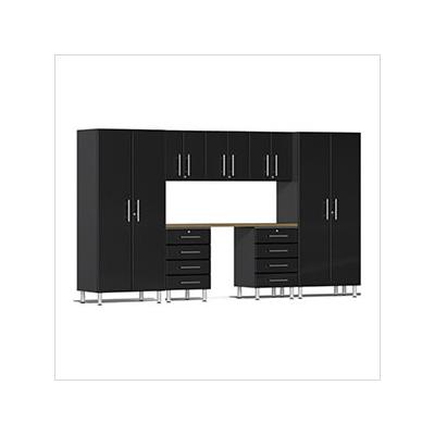 Ulti-MATE Garage Cabinets 8-Piece Garage Cabinet Kit with Bamboo Worktop in Midnight Black Metallic