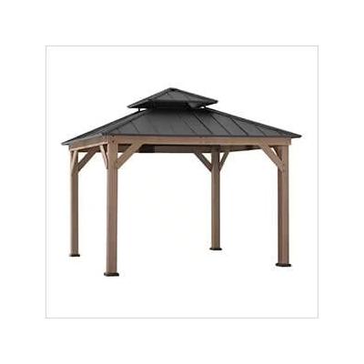 Sunjoy Group 11 x 11 Wooden 2-Tier Aluminum Hardtop Gazebo with Ceiling Hook (Black Roof)