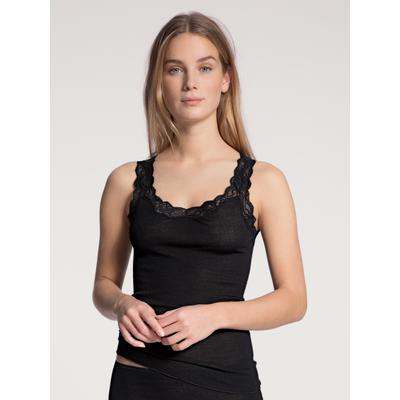 Unterhemd CALIDA "Richesse Lace", Damen, Gr. S (40/42), N-Gr, schwarz, Feinripp, Obermaterial: 70% Schurwolle, 30% Seide, unifarben, feminin, figurbetont, tiefer Rundhals, ärmellos, Unterhemden, mit edlem Spitzenbesatz an Rundhalsausschnitt und... Image
