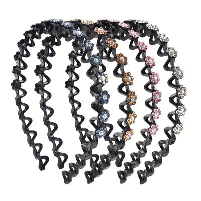 TEMU Elegant Sparkling Rhinestone Flower Headbands: Non Slip, Set Of 4, For Women And Female Wear - Fashionable And Durable