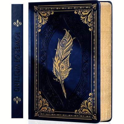 TEMU Vintage Leather Journal For Women, 320 Pages Thick Paper, A5 Hardcover Notebook For Writing, Plain Ruled Executive Diary With Retro Stamping Pattern Image