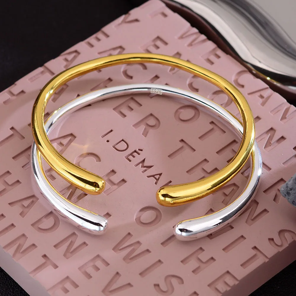 Bracciale in argento sterling massiccio 925 al 100% per donna uomo Bracciale in oro semplice fatto a mano vintage regalo di compleanno