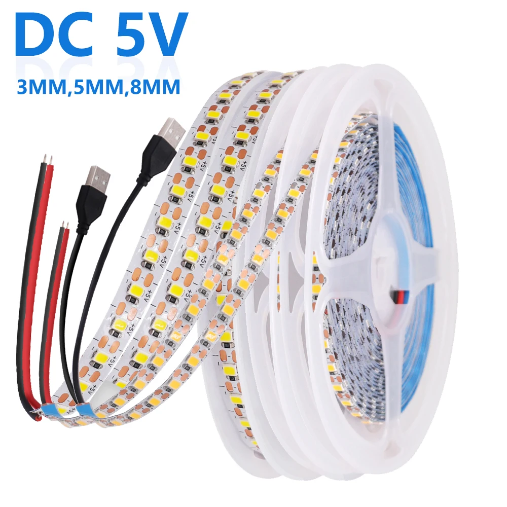 3 MM 5 MM 8 MM 5 V USB LED Streifen Hohe Helligkeit 2835 120 LEDs/m Flexible LED Band Seil Licht Für Küche Bedroon Wand Dekor Lampe