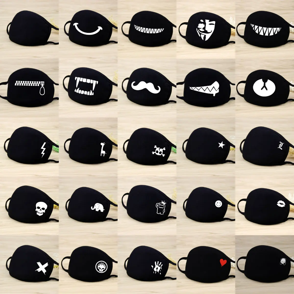 1PCS Unisex Schwarz Baumwolle Mund Maske Wiederverwendbare Maske Staubdicht Waschbar Gesicht Maske Anime Masken Für Radfahren Camp Mascarillas Image