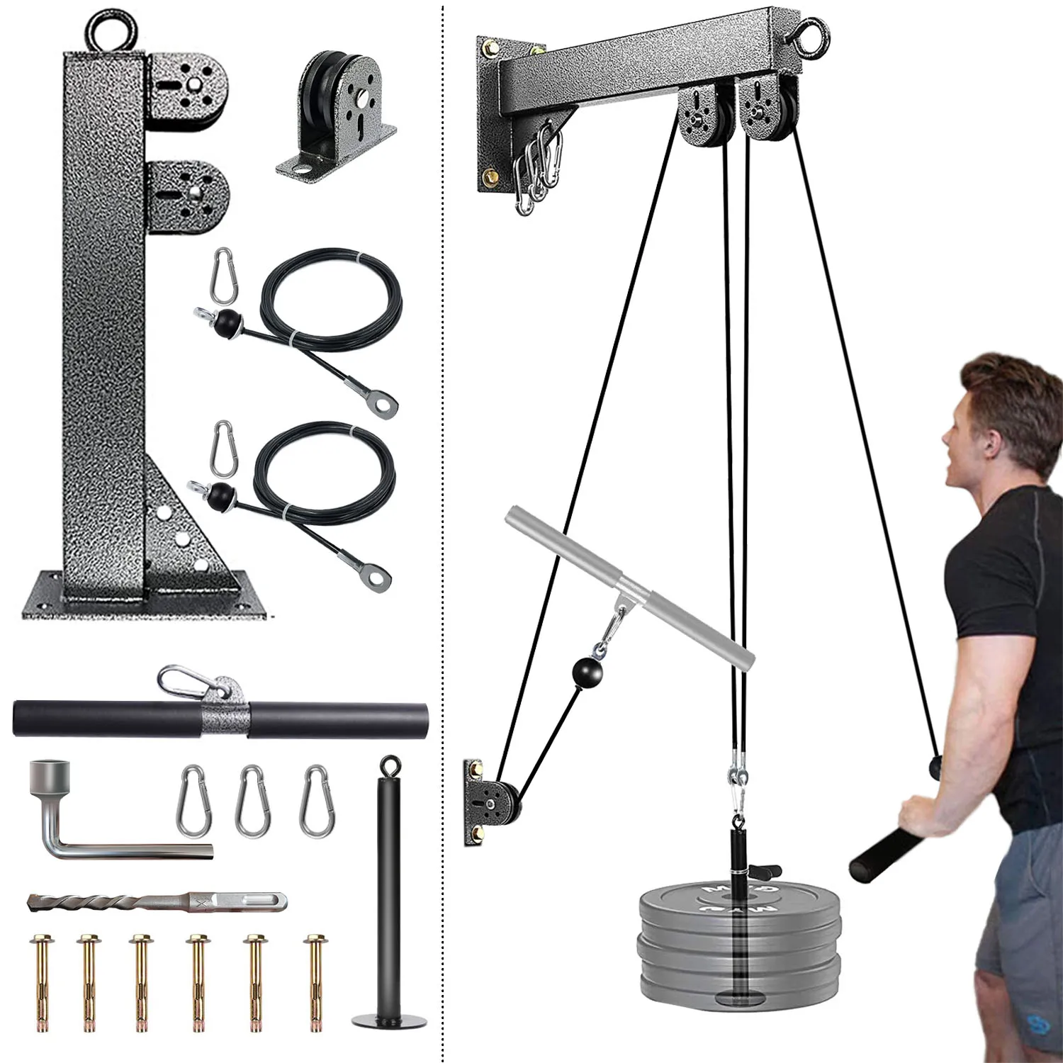 Fitness-Riemenscheibensystem zur Wandmontage, Gewichtskabel-Riemenscheibensystem, geeignet für Krafttraining im Fitnessstudio, LAT Pull Down, Fitness Image