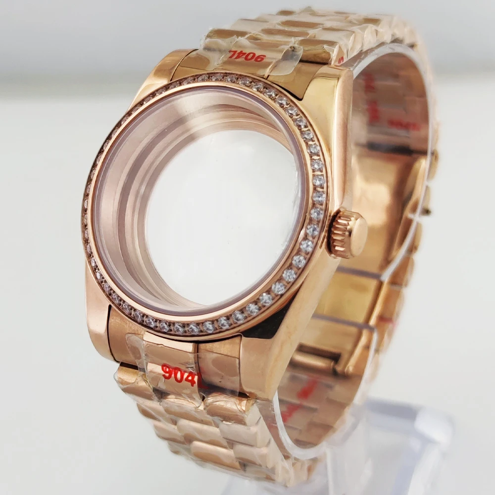 Nh35 Roségold Edelstein Lünette Uhrengehäuse 36mm 39mm Saphirglas fit nh35 nh36 eta2824 2836 dg2813 miyota82 pt5000 Uhrwerk Image