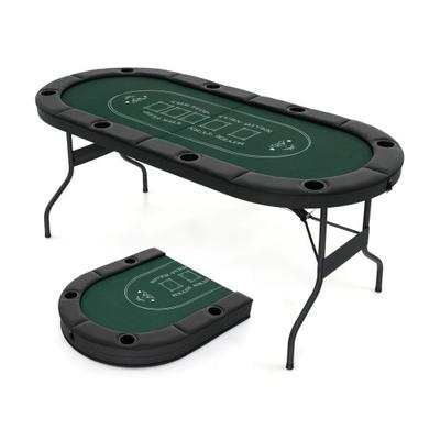 Costway 72 Inch Foldable Poker Table for 8 Players Portable Oval Card Board Game Table-Green