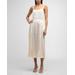 Pleated Crushed Satin Midi Slip Dress