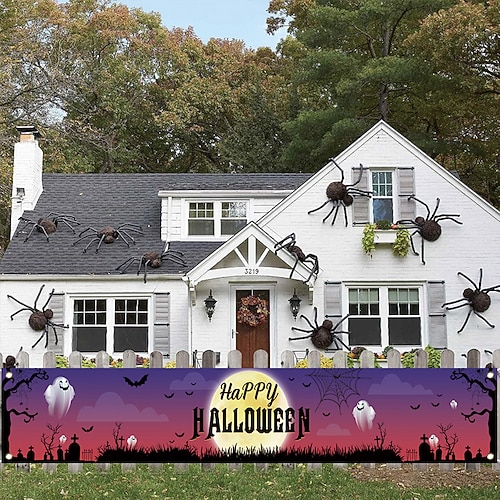 Happy Halloween Banner Halloween Party Schilder Banner Dekorationen Riesen Hallowmas Tag Feiern Lieferungen Zaun Hof Veranda Riesiges Schild Außendekorationen Foto Hintergrund Image