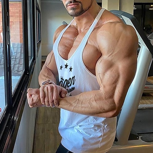 Herren Workout-Tanktop Lauf-Tanktop Fitness-Tanktop Ärmellos Weste / Gilet Lässig Athleisure Sommer Buchstabe Baumwolle Schnelltrocknend Weich Atmungsaktiv Fitnesstraining Gehen Joggen Sportbekleidung Image