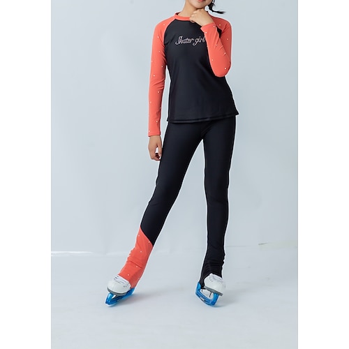 Eiskunstlaufhose Eiskunstlaufjacke mit Hose Damen Mädchen Eislaufen Jacke Strumpfhosen Outfits Schwarz / Orange Schwarz grün Patchwork Daumenloch Spandex Dehnbar Training Übung Professionell
