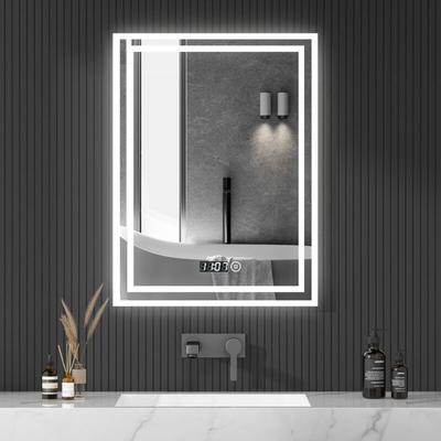 Badspiegel mit beleuchtung mit uhr touch led spiegel 50x70cm badezimmerspiegel 3 Fach wandschalter Image