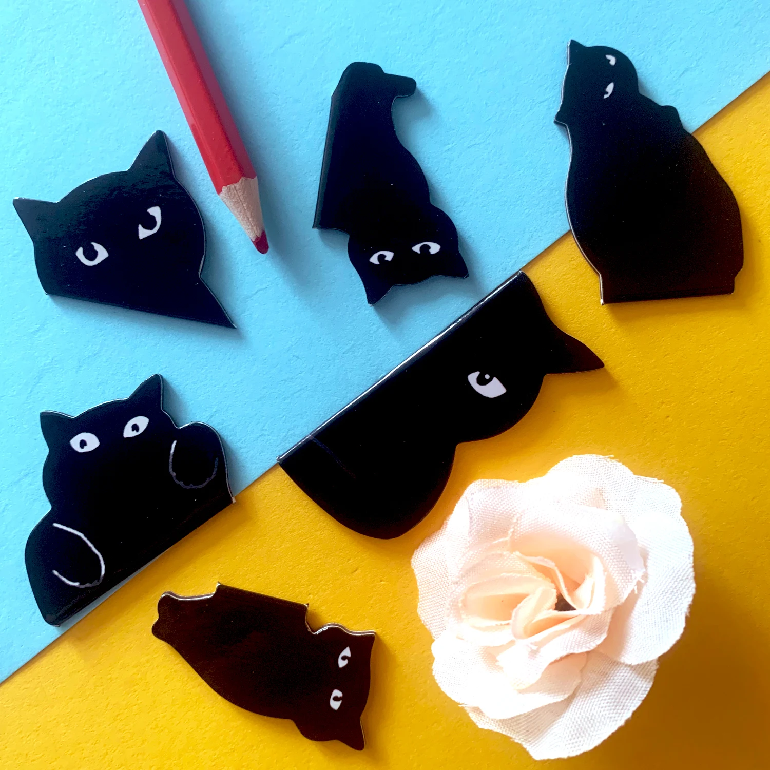 6/12 Stück magnetische Lesezeichen für Buchliebhaber, schwarze Katze, niedliche Lesezeichen für Katzenliebhaber, Geschenke und Schüler, Lehrer, Schule, Zuhause Image