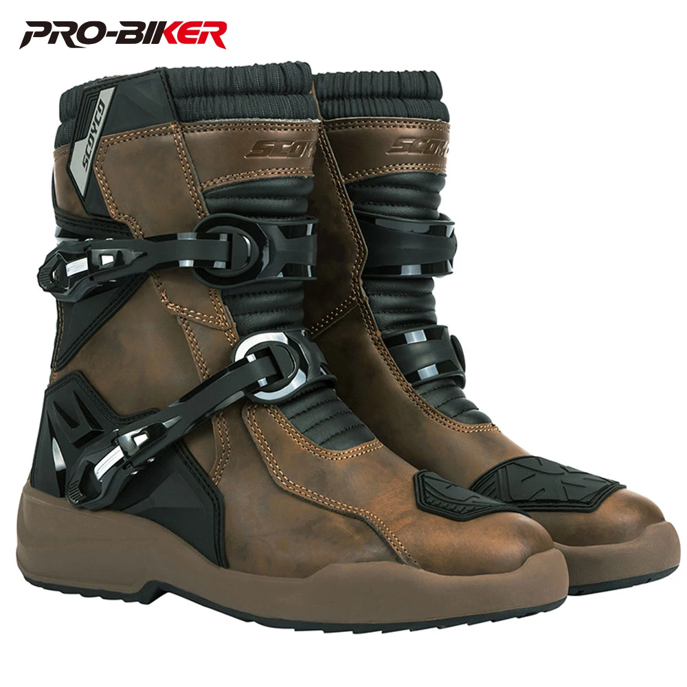 SCOYCO Rindsleder Motocross Stiefel Wasserdichte Motorrad Stiefel Männer Reiten Racing Moto Schuhe Tragbare Botas Moto Motorrad Schuhe
