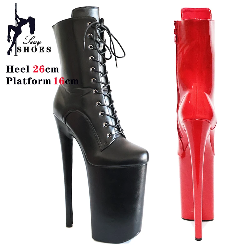 Neuer 26cm/10 Zoll Super High Heels Damen stiefel Stiletto mattschwarz Lack leder Reiß verschluss Stiefelette Pole Dance Striptease Schuh