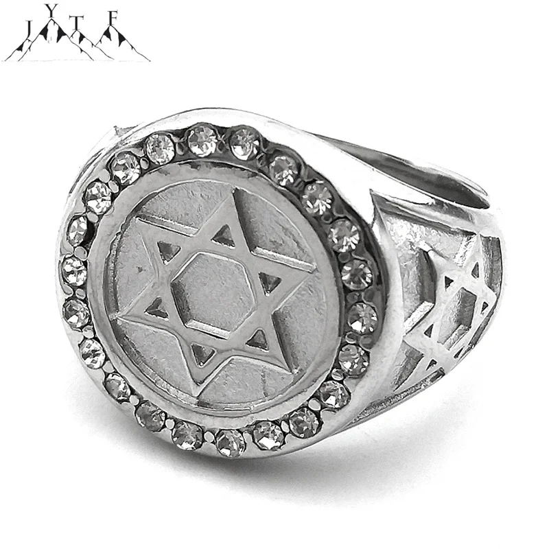 Hexagramm Davidstern Klarer Kristall Ring für Männer Silber Farbe Edelstahl Punk Hip Hop Männlich Biker Schmuck Geschenke R606