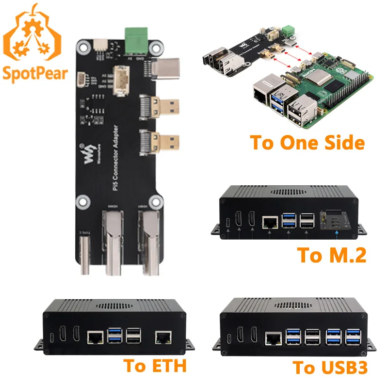 Himbeer Pi 5 Option Kit Easy-Adapter/oder PCE-to-Eth/oder PCIE-USB-Hub/oder PCIe-M.2-NVM-SSD Case Kit Image
