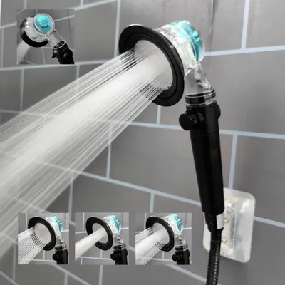 New 3 Modes Turbo Fan Shower Head High Pressure Water Saving Spray Adjustable Showerhead Filters Bathroom Accessories Set
