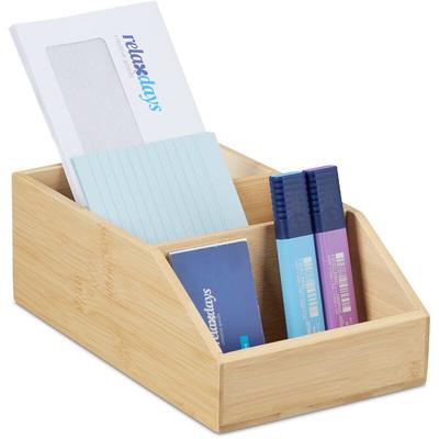 Relaxdays - Schreibtisch Organizer, Bambus Ordnungssystem, 3 Fächer, h x b x t: 9 x 15,5 x 25,5 cm, Image