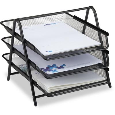 Relaxdays - Dokumentenablage aus Metall, Briefablage 3 Fächer, Mesh Design Schreibtischablage für Image