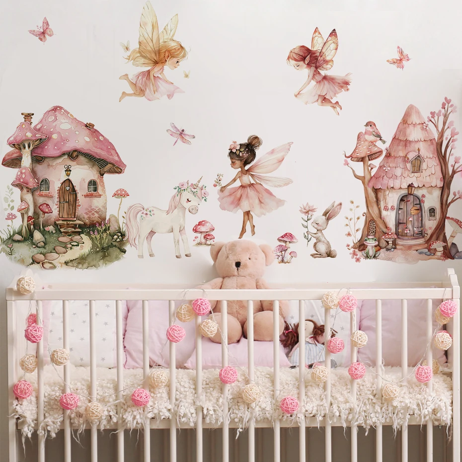 Wandtattoo mit Aquarell-Cartoon-Waldtieren für Babyzimmer, Hirsch, Kaninchen, Bär, Wandaufkleber für Kinderzimmer, Kinderzimmer, Heimdekoration