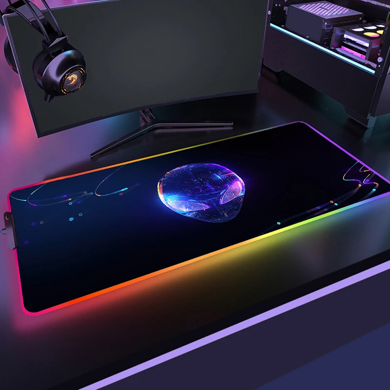 RGB Alienware Gaming Mauspad XXL Große PC Gamer Tastatur Schreibtisch Matte 900x400mm LED Computer Zubehör Tapis de Souris Mousepad Image