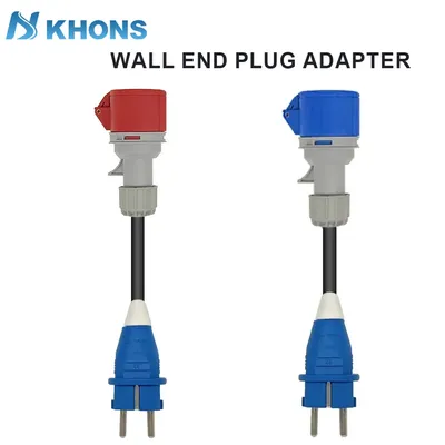 Khons EV-Ladegerät Schuko-Stecker auf CEE, roter Buchsenstecker, 32 A, 3-Phasen-Adapter, blauer Image
