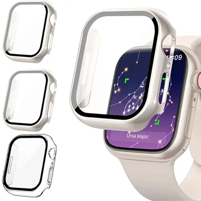 Tempered Glass+cover For Apple Watch Accessories 45mm 41mm 44mm 40-42mm Screen Protector smart watch
