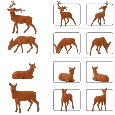 Evemodel Animals 12pcs Model Railroad Scene HO Scale 1:87 Painted Moose Elk PVC Model Deer Wild