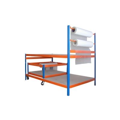 Packtisch 300 kg Profi 2 HxBxT 150x180x120cm SZAGATO inkl. Rollwagen 55x80x120cm blau - orange Verpackungstisch Verpackungsstation Pakete Pakettisch Image