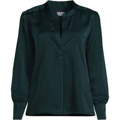 Satin Popover Top, Women, size: 20, regular, Green, Polyester, by Lands' End