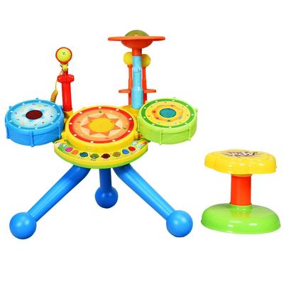 Kids Electric Jazz Drum Set with Stool Microphone and LED Light - 20" x 15" x 20" (L x W x H)