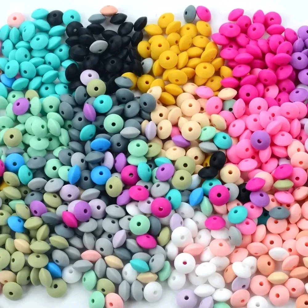 50 pièces 12mm lentilles Silicone perles bricolage de qualité alimentaire bébé Silicone boulier anneau de dentition perle collier de dentition jouet d'allaitement
