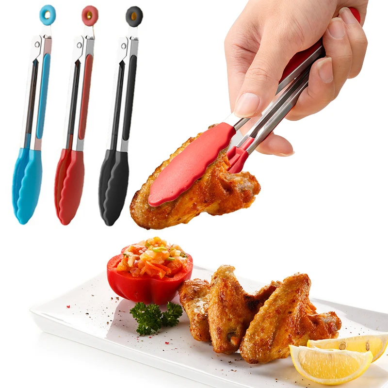 Pinces alimentaires en Silicone, en acier inoxydable, pince de cuisine antidérapante, pince à salade pour barbecue, outils de cuisine pour gril, 1 pièce